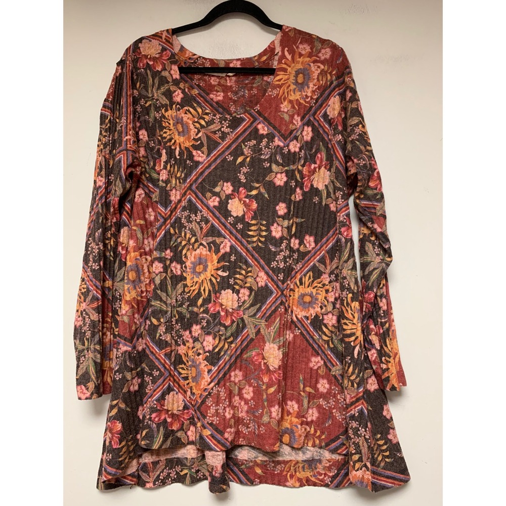 Soft Surroundings Tunic Women 2X Multi Excellent Floral Patchwork Knit 5CV89